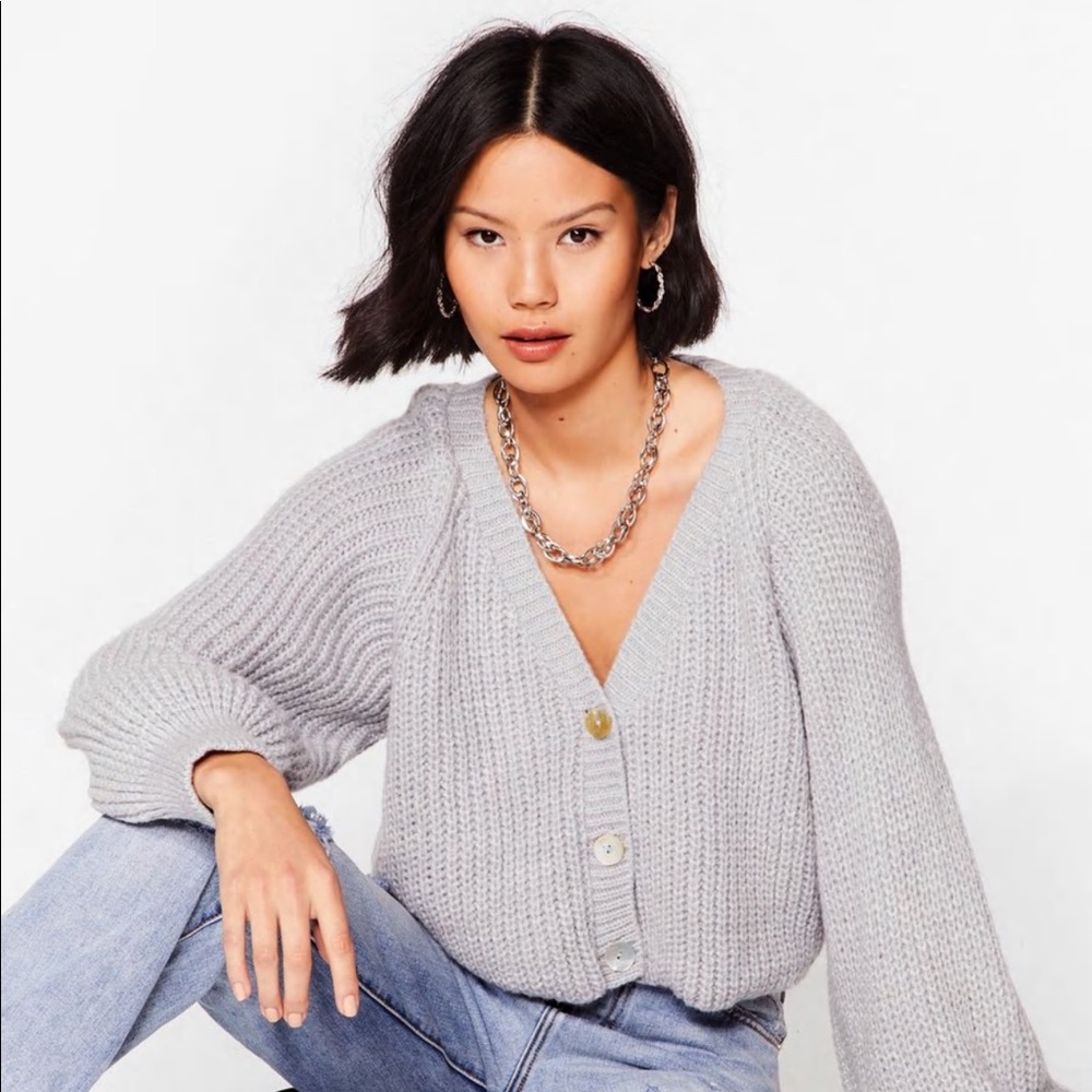 Knit V Neck Cropped Cardigan